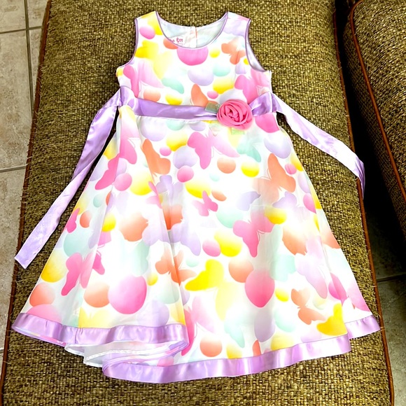 Robe Fille Jessica Ann Taille 6 - Imprimé Floral Bleu Et Rose - Coton